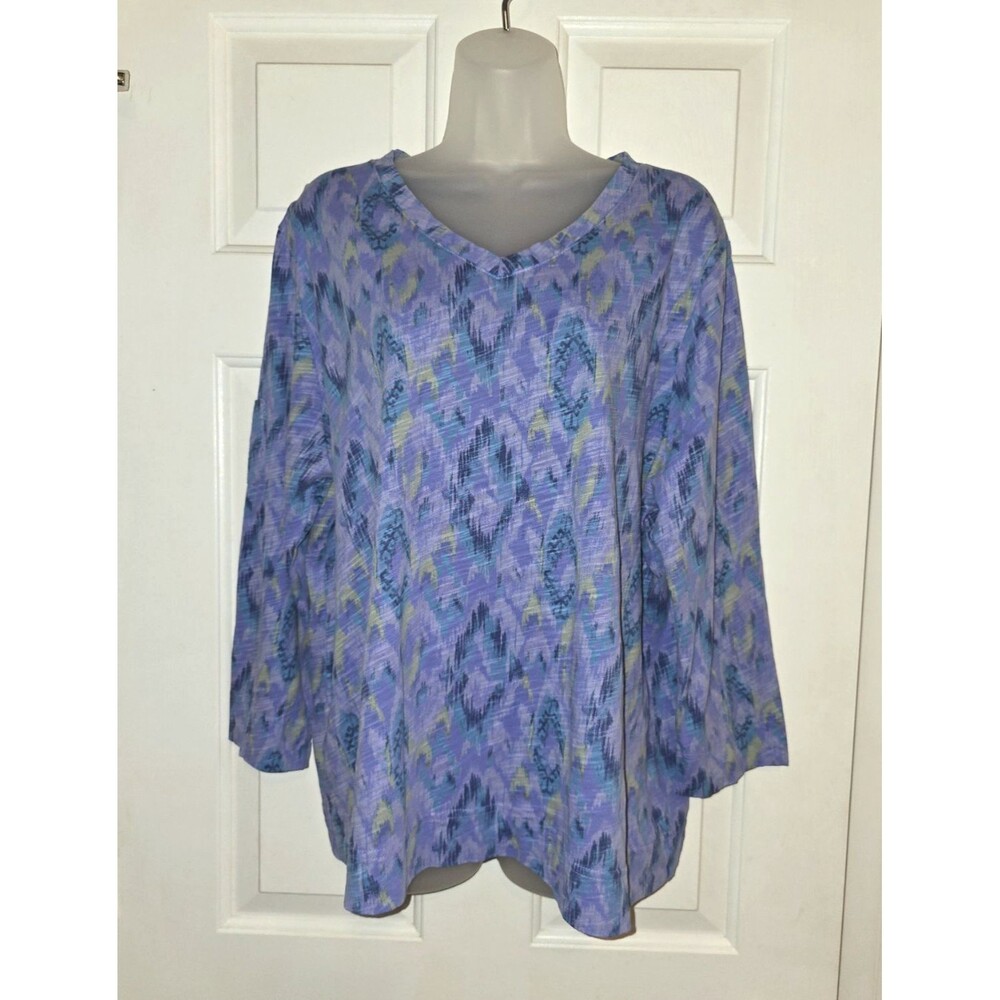 Fresh Produce 1X  3/4 Slv Top Peri Blue NWT $65 Flaw Coastal Grandma Lagenlook